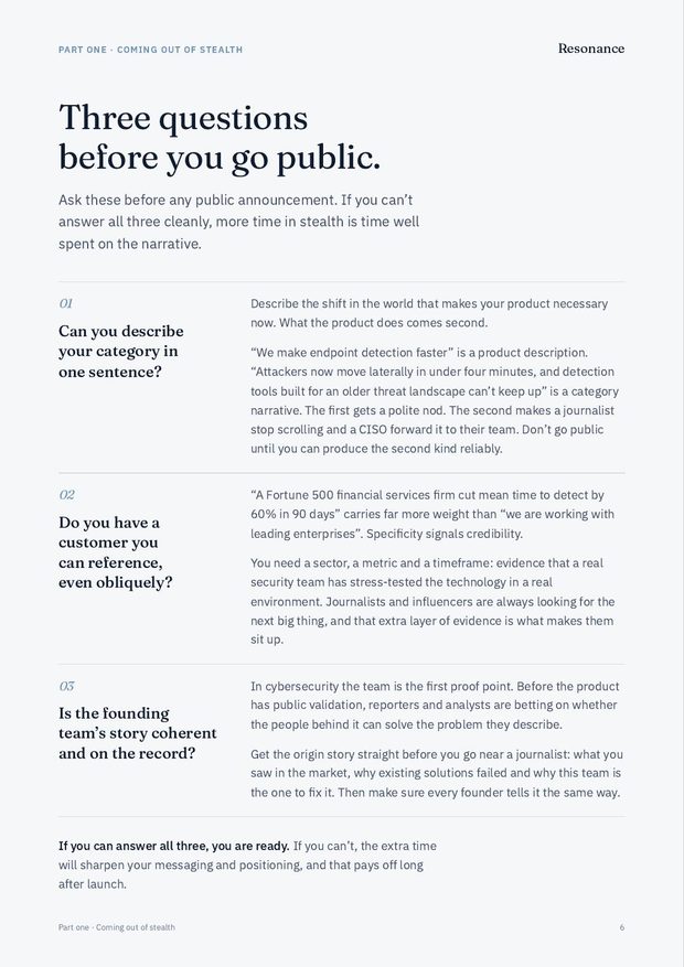 Playbook page: three questions before you go public