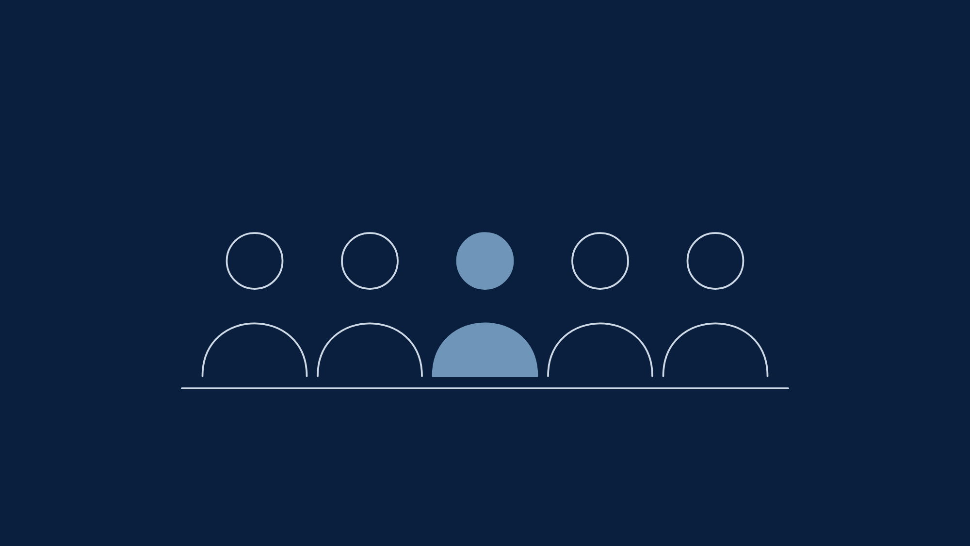 A row of five analysts in outline, the middle one in steel